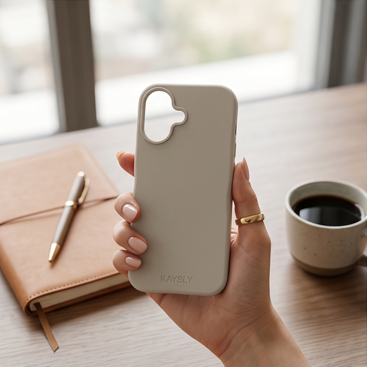 KAYSLY silikonskal för iPhone 17 i beige – baksida