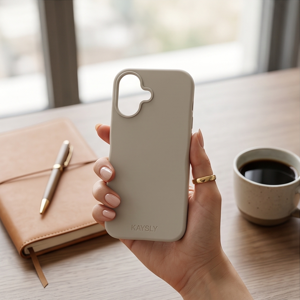 KAYSLY silikonskal för iPhone 17 i beige – baksida 